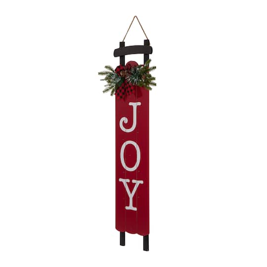 Glitzhome® 40" Lighted Wooden Sleigh JOY Porch Sign with Timer